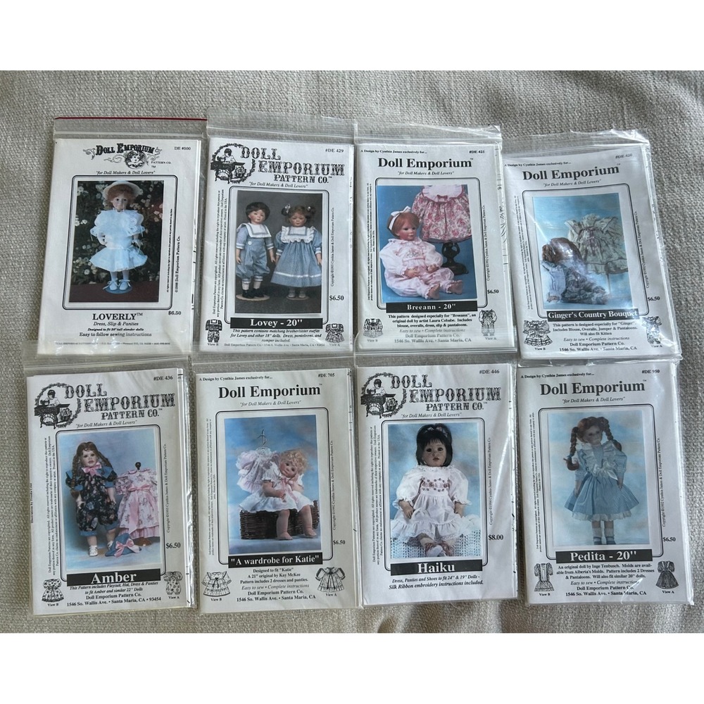 8 Doll Emporium Sewing Patterns 18-24" Dolls Loverly Amber Haiku‎ Pedita Lot
